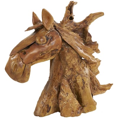 Brown Teak Wood Handmade Horse Decorative Sculpture