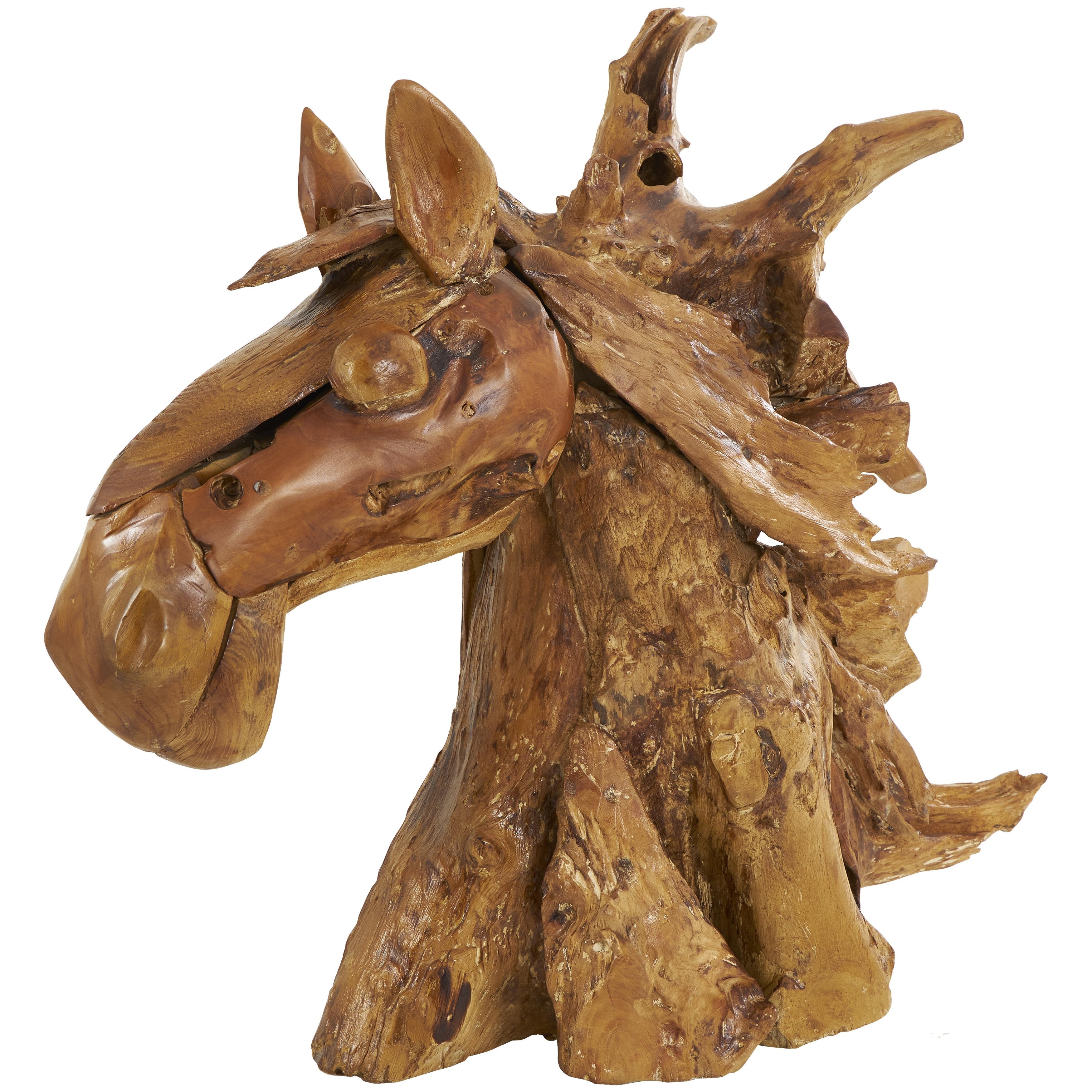Brown Teak Wood Handmade Horse Decorative Sculpture