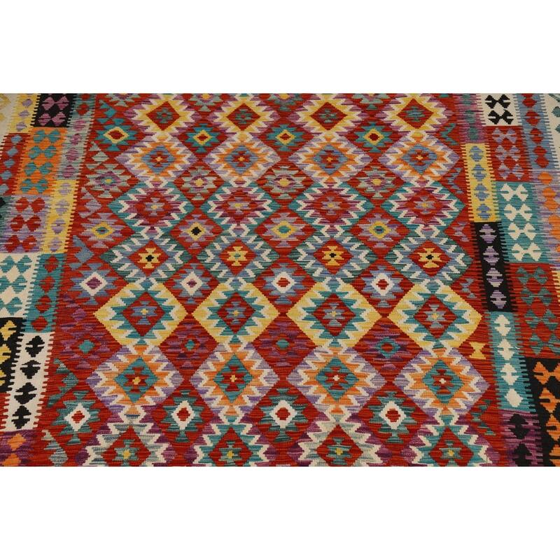 Reversible Kilim Oriental Area Rug Flatweave Geometric Wool Carpet - 8'5" x 10'10"