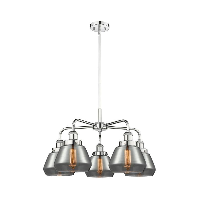 Innovations Lighting Fulton - 5 Light 25" Stem Hung Chandelier - Polished Chrome/Light Smoke