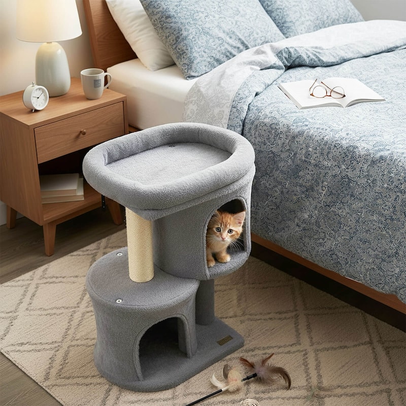 Costway 26” Small Cat Tree with Large Padded Plush Perch, 2 Condos, - See Details