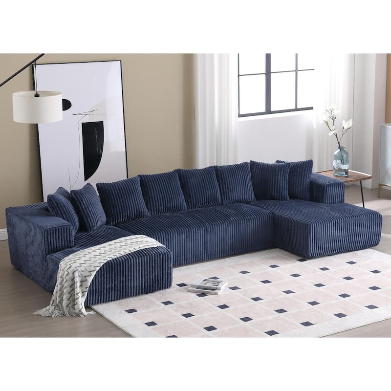 131"Modular Sectional Couch,U-shaped Sofa,Chaise Lounge,Striped fabric,Upholstered 4 Seater Couch for Living Room, Bedroom - Blue