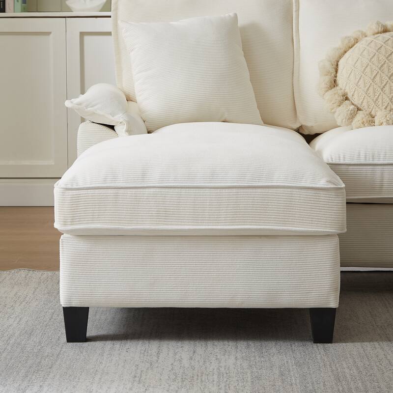 Homy Casa 120" U-Shaped Modular Corduroy Sectional Sofa Bed w/ Storage, Cup Holders & USB, 4-Seat (Beige/Green/Gray/Black)