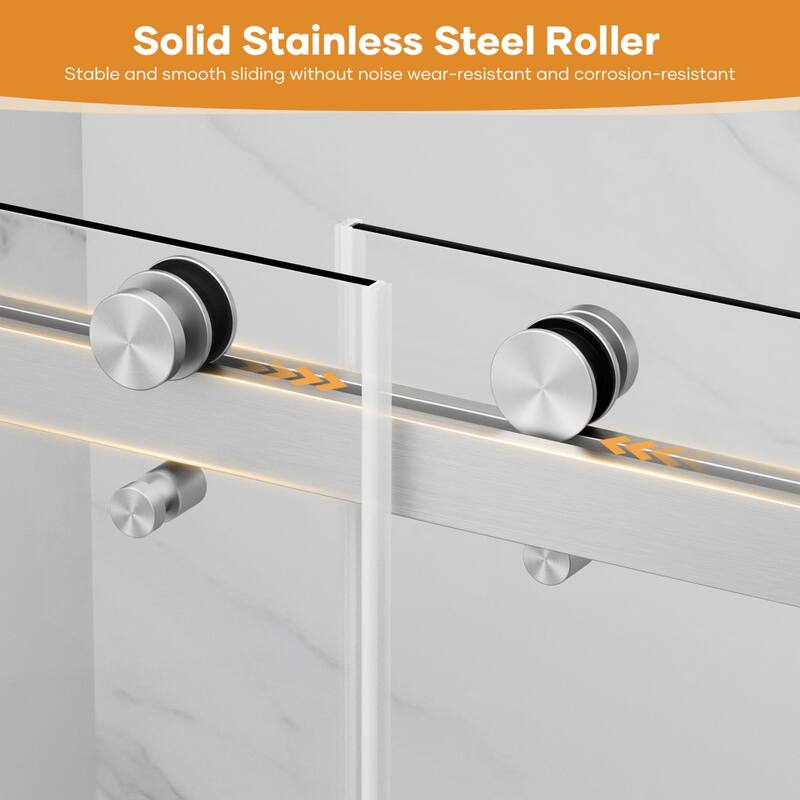 60" W x 74" H Door Double Sliding Frameless Shower Door with 8mm easy clear Tempered Glass