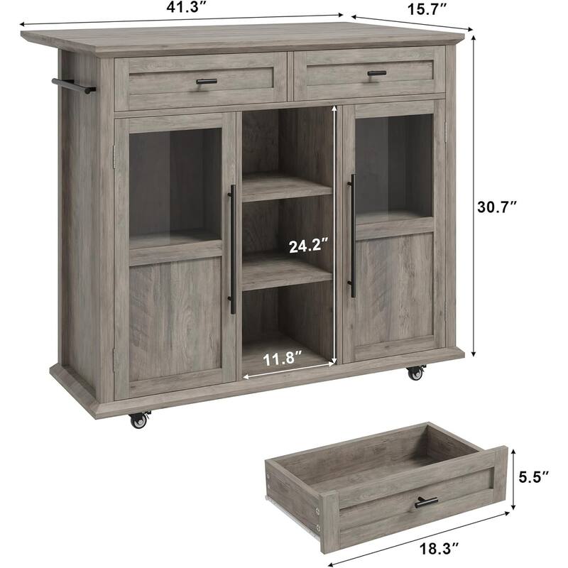 Kitchen Island with Storage,41 Inch Drop Leaf Table with 3 Storage Options