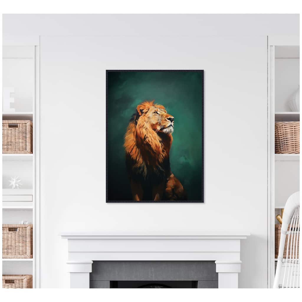 Kate and Laurel Twilight Turquoise Jade Lion by The Creative Bunch Studio Framed Canvas Wall Art Print