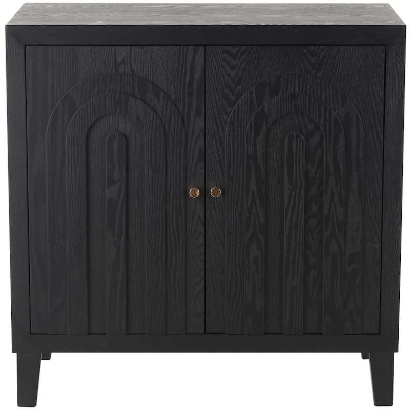 Wooden Geometric Art Deco Inspired Carved Arch 2 Door Cabinet with Gold Knobs - Black - Roche River Decor - Black