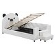 preview thumbnail 23 of 25, Bear Shaped Headboard Platform Bed Frame, Velvet Upholstered Daybed, Lift Up Storage Floor Bed with Breathable Mesh Fence