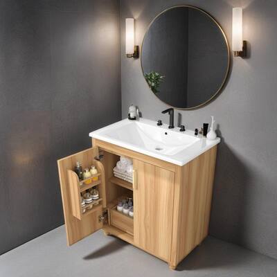 30" Bathroom Vanity with Sink Combo, Multi-functional Bathroom Cabinet with Doors and Drawer, Natural