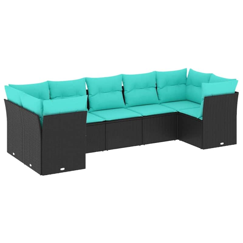 vidaXL 7 Piece Patio Sofa Set with Cushions Black Poly Rattan - 113.8x27.2x48.8