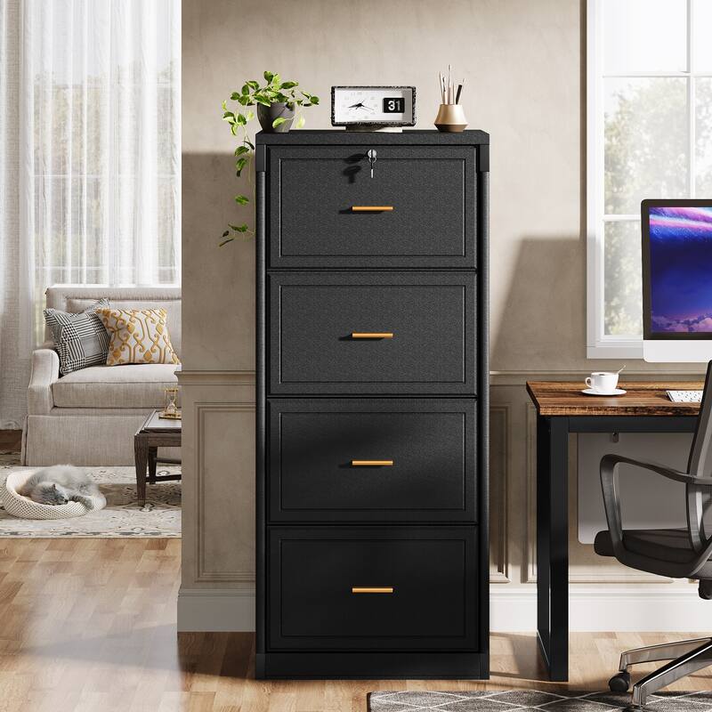 4-Drawer File Cabinet with Lock and Key, Vertical Filling Cabinet for A4/Letter/Legal Size Files