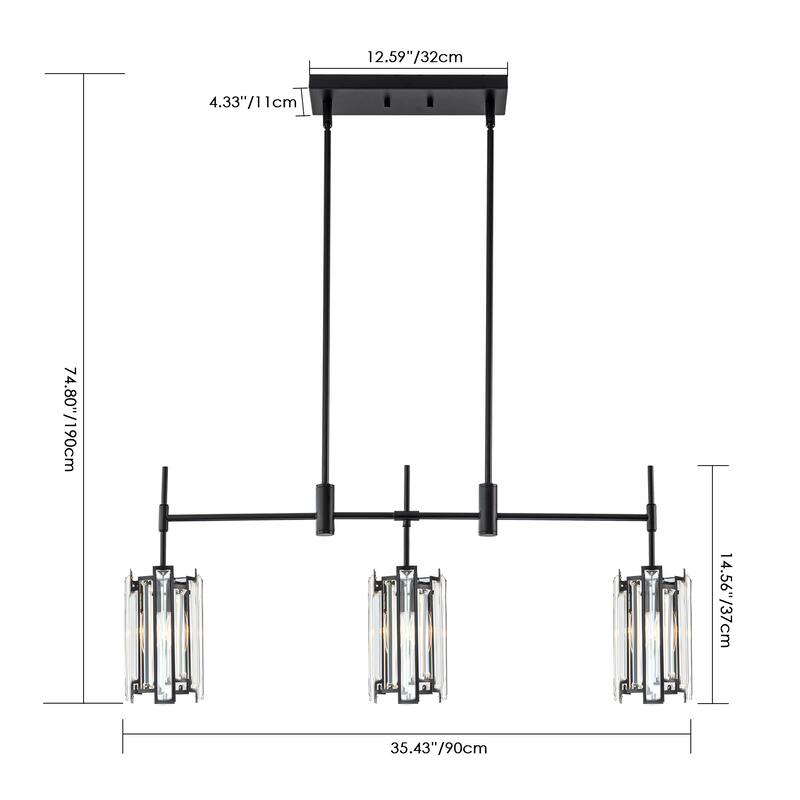 3-Light Modern Glam Linear Crystal Pendant Light Kitchen Island Lightings