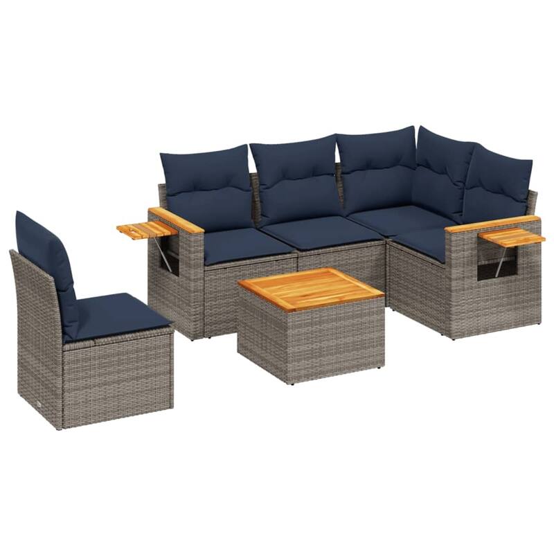 vidaXL 6 Piece Patio Sofa Set with Cushions Grey Poly Rattan (US only) - 70.5x33.5x48.8