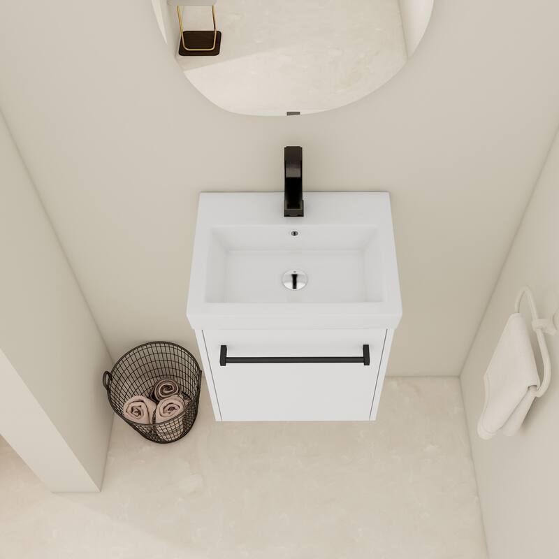 18'' Wall-Mounted Bathroom Vanity with Ceramic Sink, Soft-Close Door, and Storage for Small Spaces