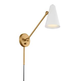 Sylvia 19.75 in. 1-Light White and Natural Brass Wall Sconce