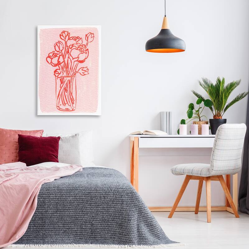 Stupell Outlined Peony Vase Canvas Wall Art Design By Hannah Moren