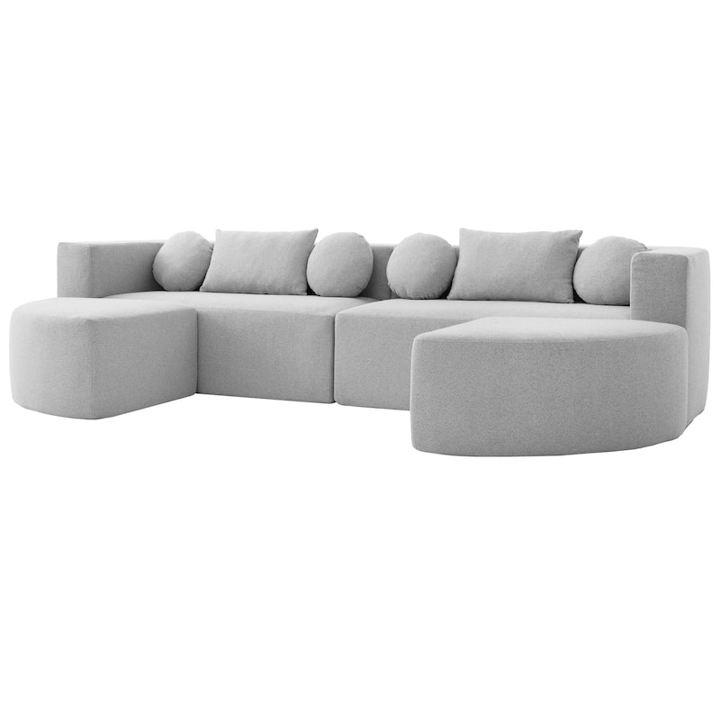 Curved Modular Sectional Boneless Upholstered Sofa Convertible Sleeper Sofa Bed, Free Combination, Boucle Deep Seating Sofa