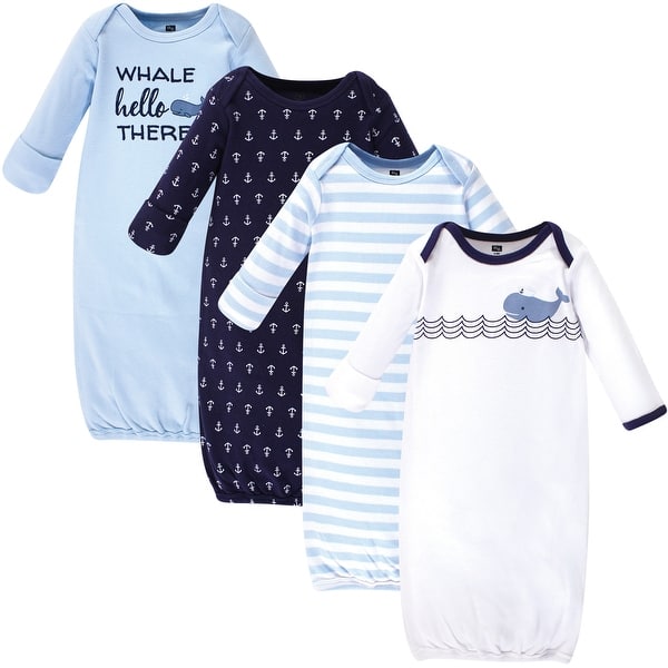 slide 1 of 1, Hudson Baby Infant Boy Cotton Gowns, Sailor Whale 0-6 Months - Sailor Whale