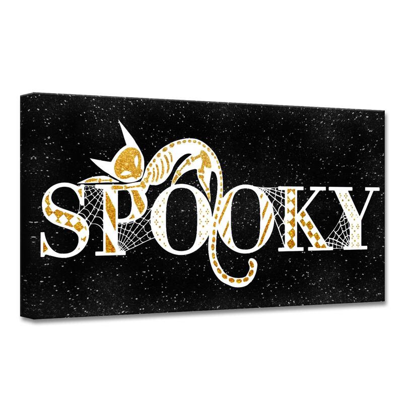 Black and Gold 'Spooky' Glam Canvas Halloween Wall Art Decor 8" x 16"