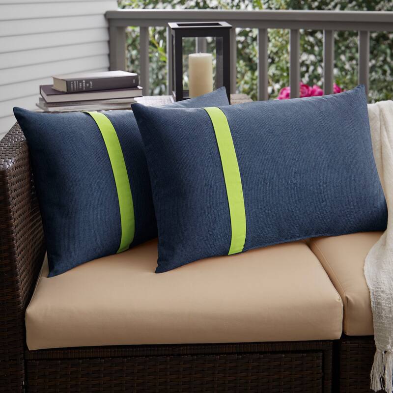Sorra Home Sunbrella Outdoor Single Petite Flange Pillow Set of 2 - Sunbrella - Spectrum Indigo/Canvas Macaw - 16 in H x 26 in W x 6 in D