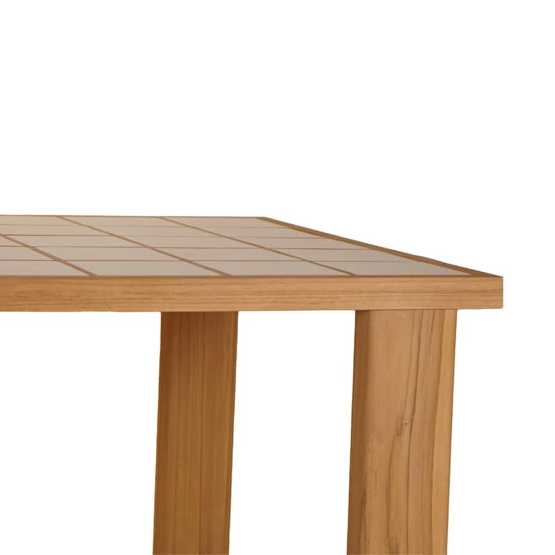 NADAAL STUDIOS Emeren Outdoor Dining Table, Rectangular Tiled Teak Grid Top with Ceramic Inset, Brown