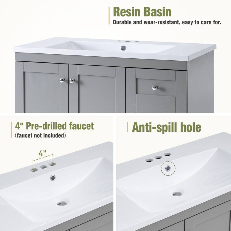 36 inch MDF Freestanding Bathroom Vanity Set with Integrated Resin Sink with Soft Close