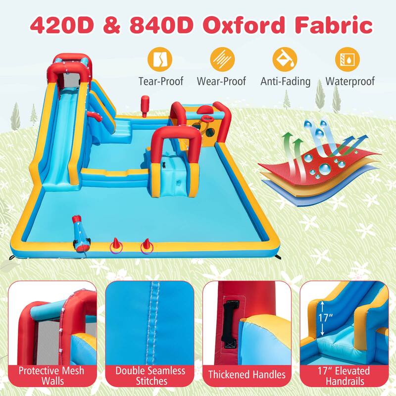 Costway Inflatable Water Park with Climbing Wall Boxing Post - Multi-Colored
