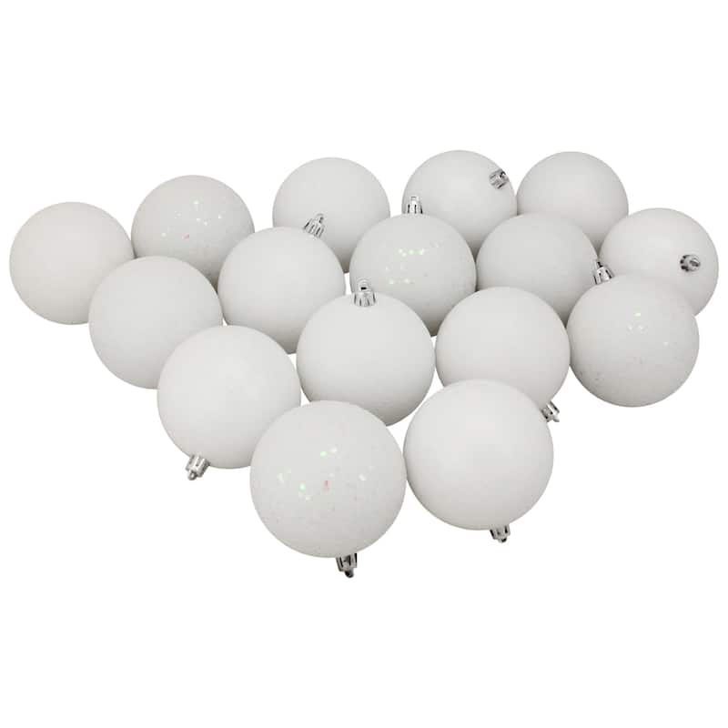 16ct Winter White Shatterproof 4-Finish Christmas Ball Ornaments 3"