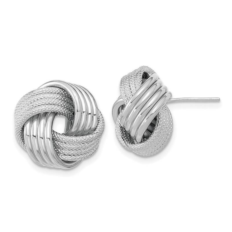 Curata 14k Yellow or White Gold 16.5mm Textured Love Knot Post Earrings