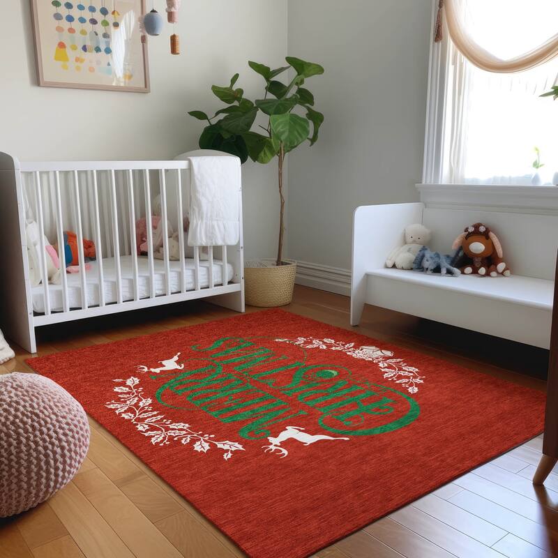 Premium Washable Super Soft Merry Christmas Wreath Mayfield Rug - Red - 3' x 5' - Rectangle