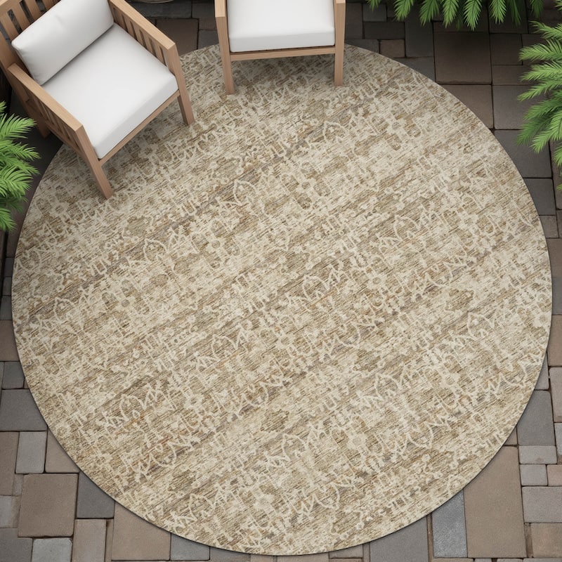 Machine Washable Indoor/Outdoor Traditional Harmony Chantille Rug - Brown - 8' x 8'