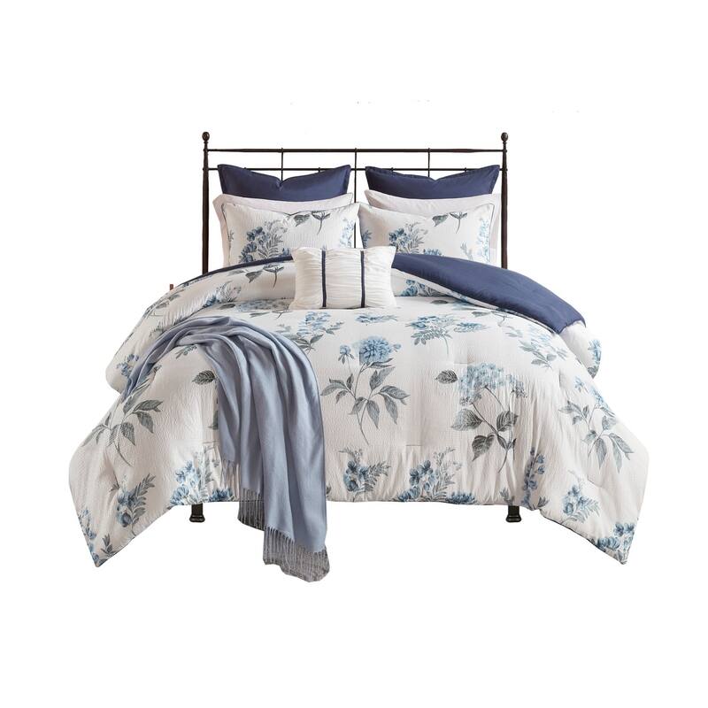 GDF Studio - Zennia 7 Piece Printed Seersucker Comforter Set with Throw Blanket