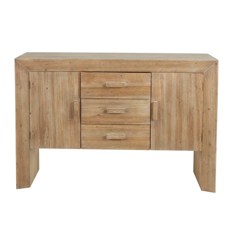 Brown Wood Storage Cabinet 2 Door and 3 Drawer Buffet with Natural Wood Grains