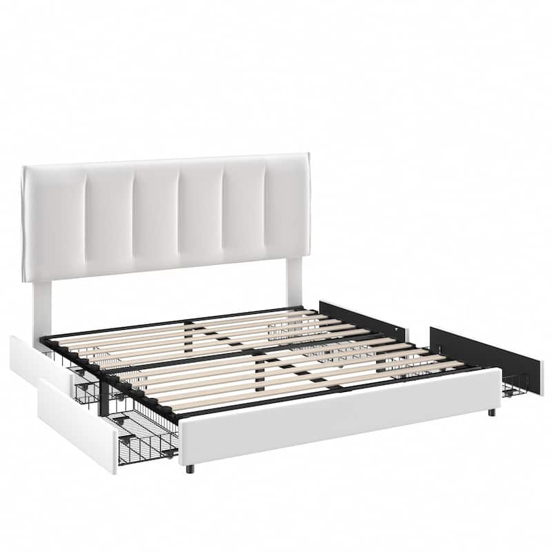 Javlergo Bed Frame with Storage Drawers, Upholstered Platform Bed Frame with Adjustable Headboard