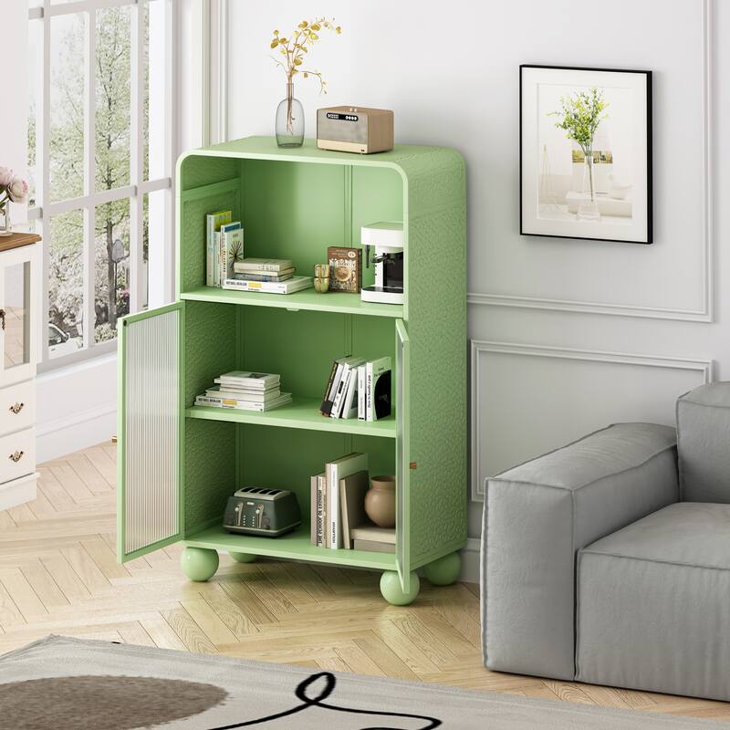 Floor Storage Cabinet with Glass Door and Shelves, Freestanding Display Cabinet