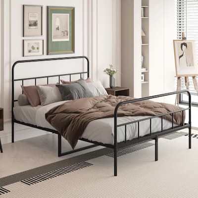 Sturdy Full/Queen/King Metal Bed Frame with Headboard, Platform Design, and Ample Under-Bed Storage