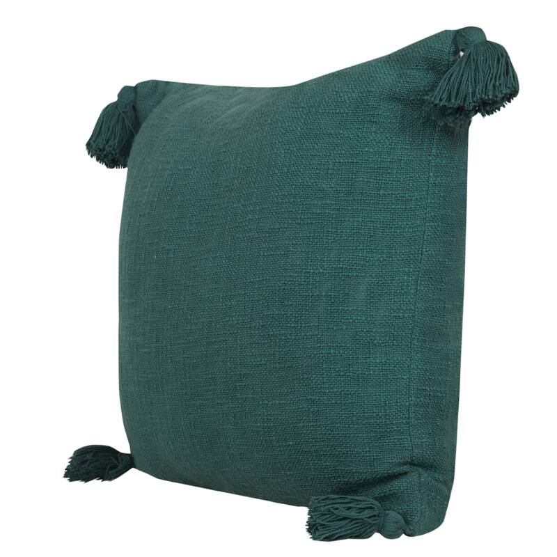 Handwoven Solid Square Cotton Throw Pillow Cover with Tassels - 20" - Green