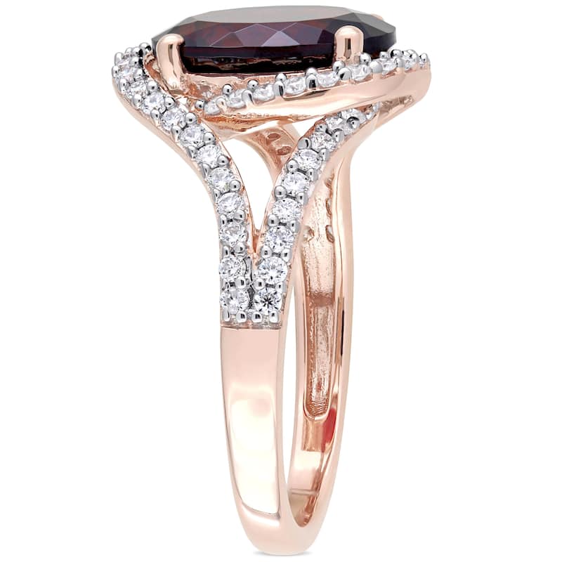 Miadora 3 1/2ct TGW Oval-Shaped Garnet 1/2ct TW Diamond Twist Halo Ring in 14k Rose Gold