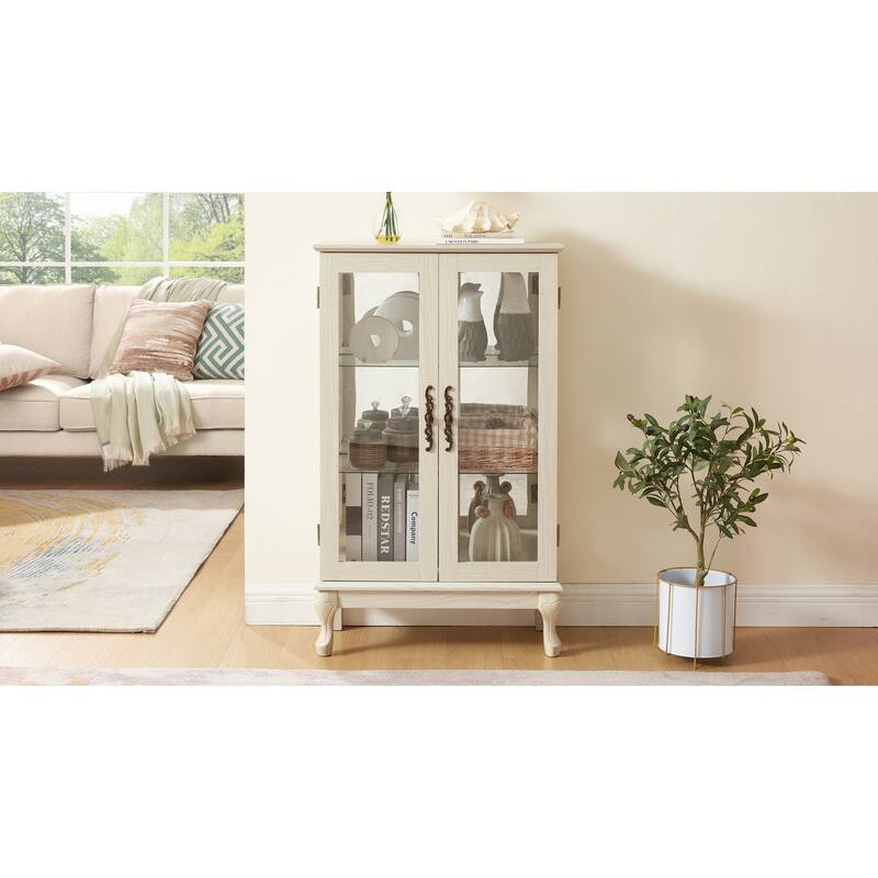 Lighted Curio Cabinet with Mirrored Back, 3 Tier Storage Display Cabinet with Tempered Glass Doors & Adjustable Shelves