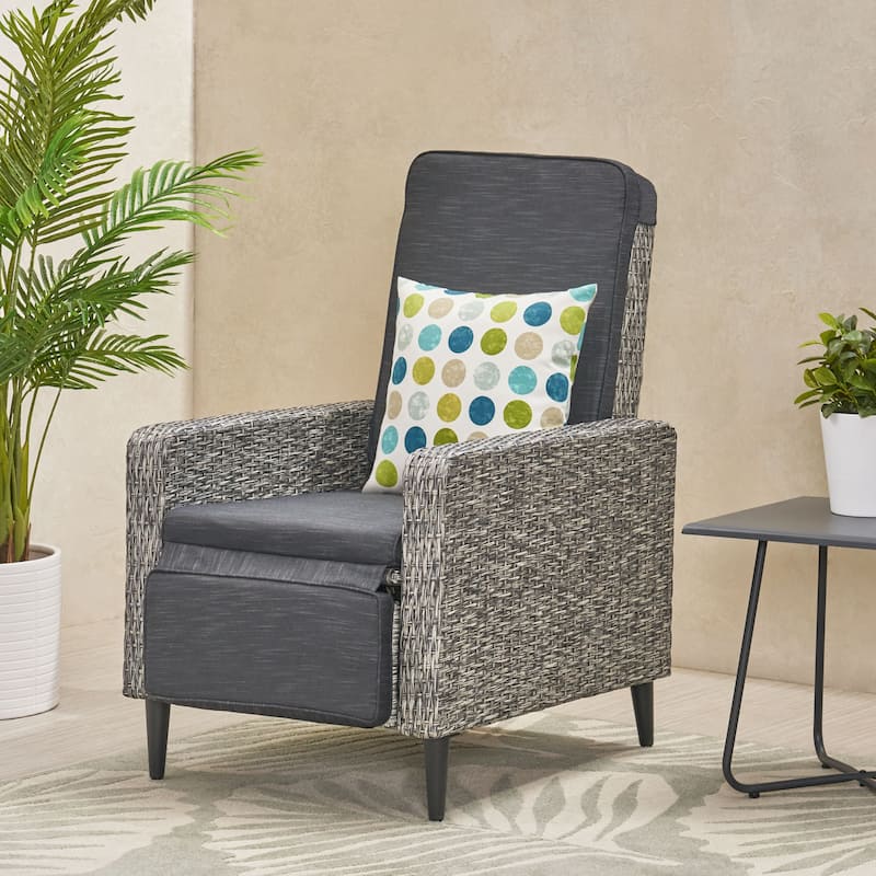 Roomfitters Outdoor Wicker Recliner Chair with Cushion, Adjustable Backrest, Weather-Resistant Patio Seating, Grey - Grey