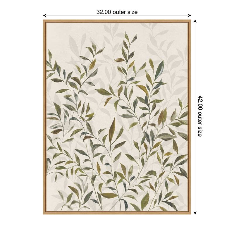Gentle Leaves in Muted Greens by Hannah Dawson Framed Canvas Wall Art Print - 32 x 42 in