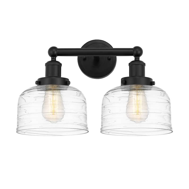 Innovations Lighting 616-2W-10-16-L Bell Vanity Bell 2 Light 16" Wide - Matte Black / Clear Deco Swirl