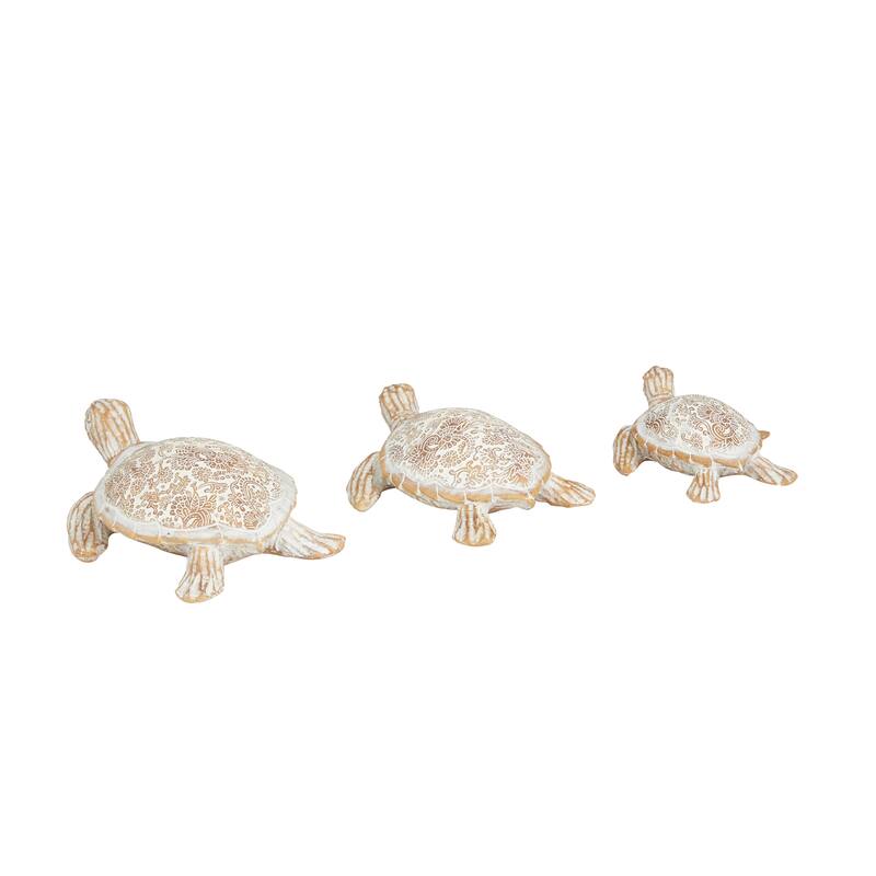Polystone Turtle Sculpture - Set of 3 Beige - Roche River Decor - 8"W x 9"L x 2"H