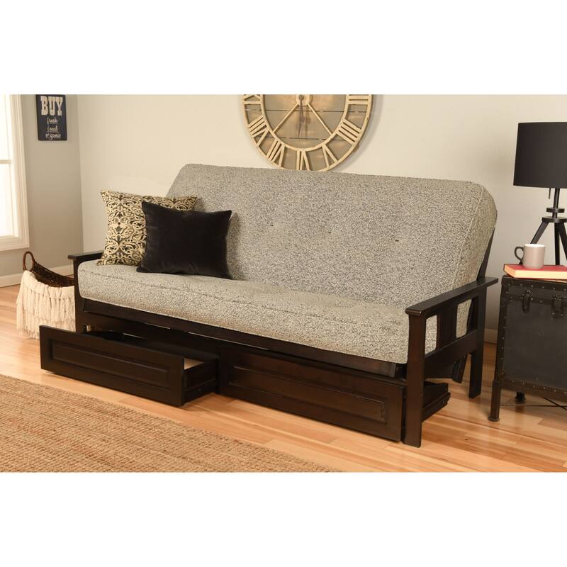 Porch & Den DeSoto Espresso Full-size Wood Storage Futon Set with Mattress - Canton Gray
