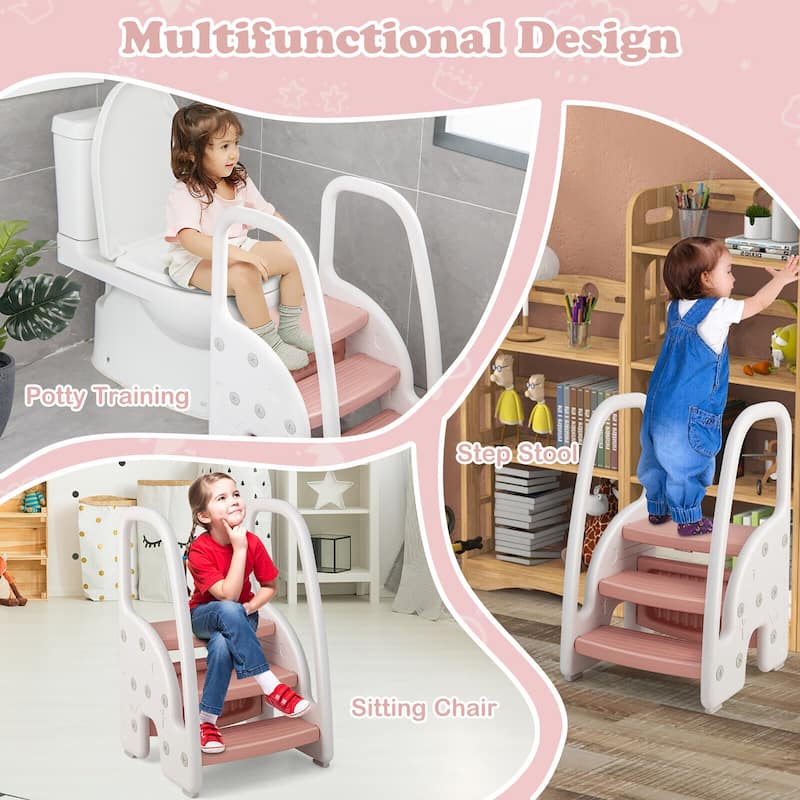 Gymax Three-Step Stool for Toddlers Children Step up Leaning Helper