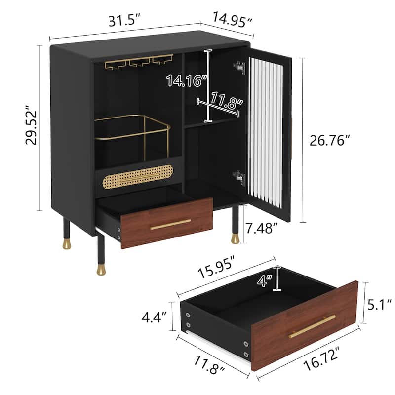Modern Coffee Bar Cabinet with Wine Glass Rack and Storage Drawer
