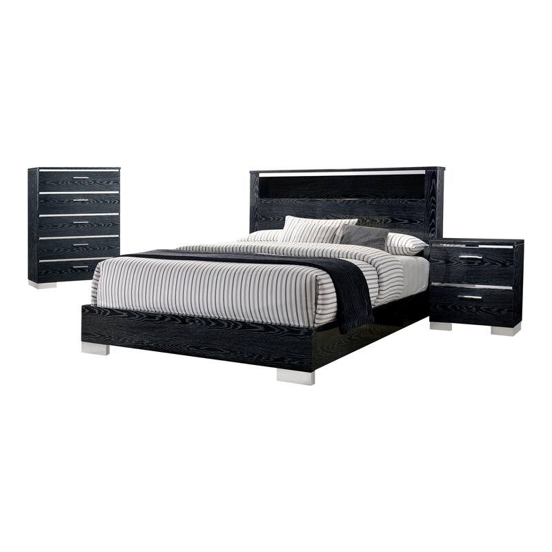 Champs Contemporary Eastern King Solid Wood 3-Piece Storage Panel Bed Set with USB Port by Furniture of America