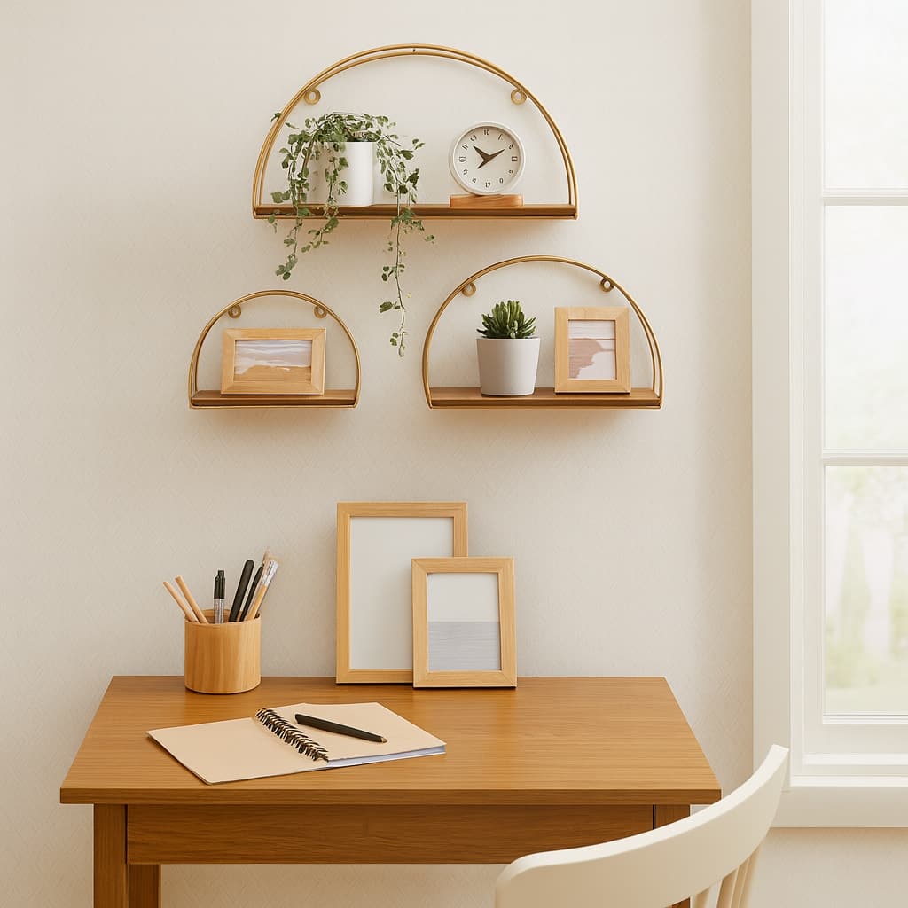 Metal Wood Arched Wall Shelves Set - Brown, 10/12/14" - 21.0"