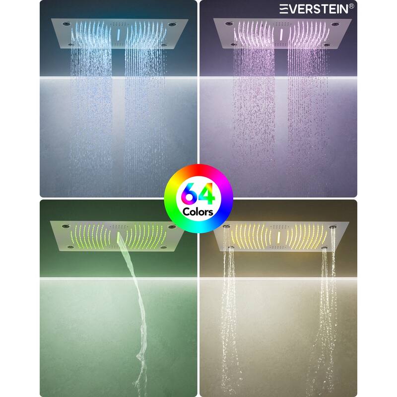 Thermostatic Shower System, 64-Color LED Mood Lighting 3-Functions Shower Head with Bluetooth Music & 6 Body Jets