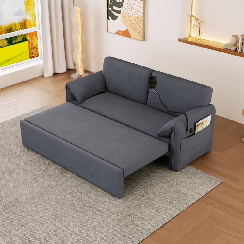 Convertible 63-inch Velvet Sofa Bed with Three Adjustable Modes - Comfortable Sofa, Lounge, and Double Bed for Home or Office